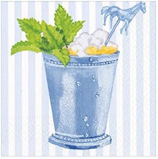 Caspari Mint Julep Paper Cocktail Guardy in Blue, dois pacotes de 20