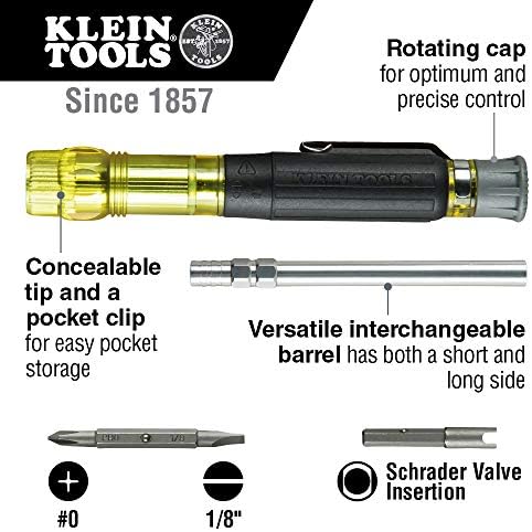 Klein Tools 32613 Chave de fenda de vários bits, chave de fenda de bolso de precisão HVAC 3 em 1 com phillips, bits de