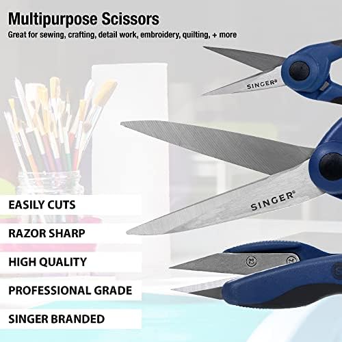 Singer Proseries Costing Scissors Bundle, tesoura de tecido pesado de 8,5 , tesoura de bordado de detalhes de 4,5, tesouras