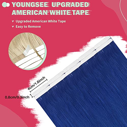 Fita azul de pacote-youngsee em extensões de cabelo fita azul de 20 polegadas em extensões fita de cabelo humano em extensões