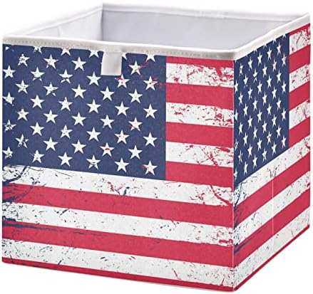 American Flag Independence Day Cubo Bin Bin Bins de armazenamento colapsável cesta de brinquedos à prova d'água para