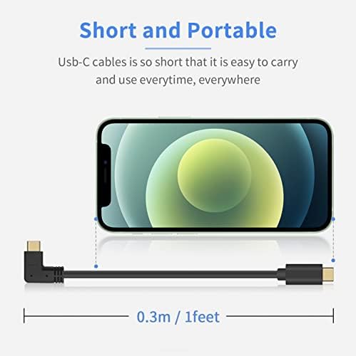 POYICCOT USB C TO CABO DE USB C 1FET, USB 3.1 USB C CABO DE ÂNGULO RETO, 60W PD 90 graus Cabo C USB, curto tipo C Tipo C Tipo C 10