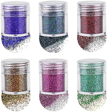 6 cores Kits de pó de unhas Glitter em pó holográfico 3D Flocos de glitter de unhas brilhantes Festival de cosméticos colorido