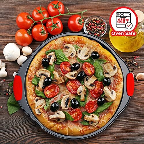 Bandeja de pizza-2 redondos com alças de silicone-pizza de aço carbono com orifícios e revestimento antiaderente-PFOA PFOs
