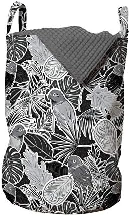 Bolsa de lavanderia tropical lunarável, exótico Parrot Birds Monstera Banana Palm folhas Flora de verão havaiana, cesta de cesto