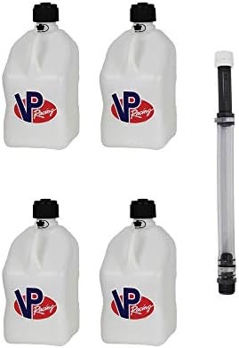 Vp Racing Fuels 5 5,5 galões de recipiente de utilitário quadrado, branca com mangueira padrão de 14 polegadas Tampa