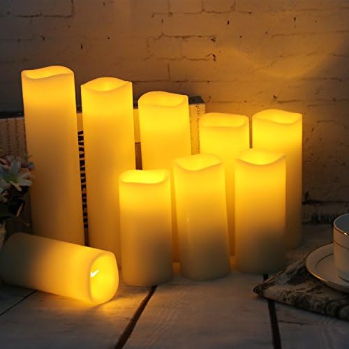 Velas sem chamas de Wasin liderou velas conjunto de 9 velas de bateria de cera real com timer remoto, conjunto de 9