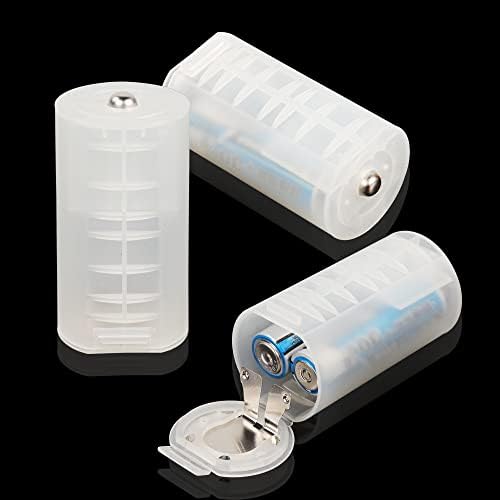 Adaptador de bateria pngknyocn aa para d, 4 pacote aa para d tamanho do tamanho da bateria Contatos de metal - transparente