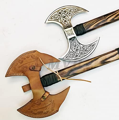 Par de machado viking - bit de cabeça dupla personalizada de cabeça dupla de aço inoxidável, lindo - maçaneta de madeira de cinzas sólidas