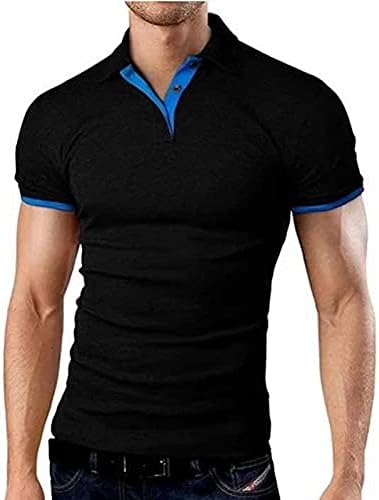 Wenkomg1 Mens algodão mistura de manga curta Camisa polo, esportes de exercício atlético Fitness Slim Fit Contrast Collar Golf Shirt