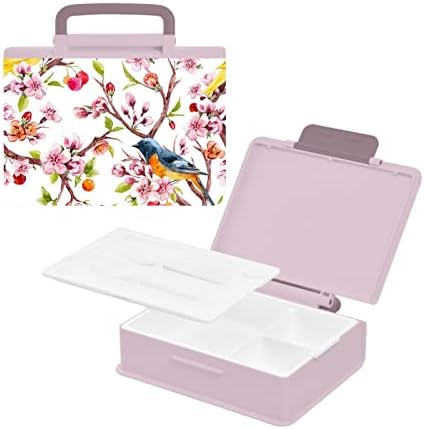 Alaza rosa Flores de cerejeira Bird Floral Bento lancheira BPA BPA à prova de lanchones à prova de vazamento com garfo