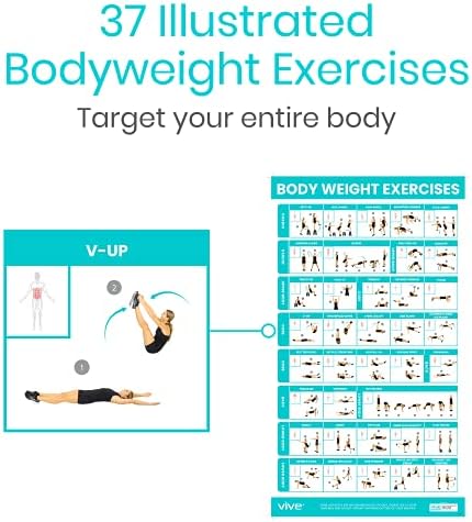 Vive Workout Posters 3 pacote - peso corporal, ioga, pacote de exercícios de alongamento - Acessórios para equipamentos