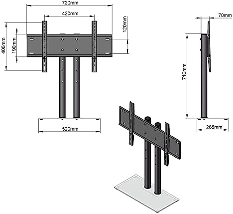 Pedestal de parede de aço inoxidável Stand para a maioria das TVs curvas planas de 32 a 65 polegadas, suportes de
