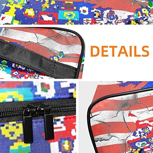 Bolsa de maquiagem portátil do ECMrad com layout de pixel imprimir grande capacidade com zíper adequado para meninas lindas