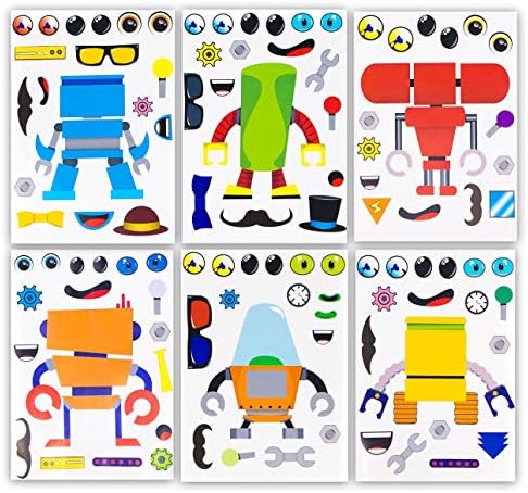 24 Faça um robô adesivos para crianças - ótimos favores de festa de aniversário temáticos - Projeto de artesanato divertido para crianças