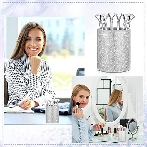 BBTO Pen Holder com 6 PCs Bling Diamond canetas, copos de lápis para Madeir