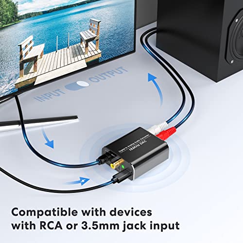 Conversor de áudio Digital para Analog de 192kHz, conversor óptico para RCA com cabo coaxial óptico, spdif digital/óptico/toslink