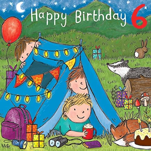 Twizler 6º cartão de aniversário Camping Boy - Idade 6 Cartão de aniversário - meninos cartão de aniversário 6 - Feliz aniversário