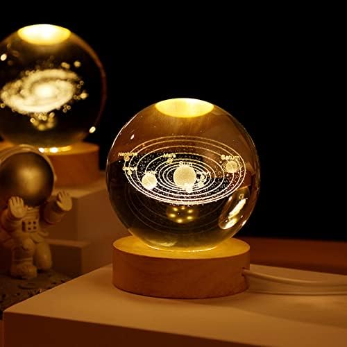 CZQIKEDA 3D Planet Crystal Ball, USB 3D Moon Planet Globe Galaxy Night Light, LED Crystal Ball Table Lamp, Creative 3D