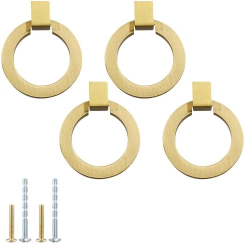 Kyuionty 2 pacote anel de gabinete de latão escovado, puxadores de bronze de 1,5 polegada, alças únicas, hardware de