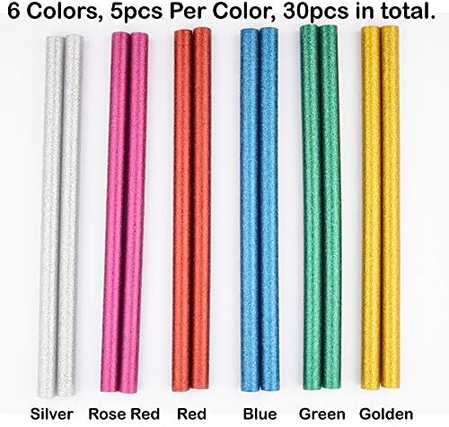Batdiyow mini glitter cola bastões colorido 30 pcs 6 cores 0,27 em x 4 em compatível com a maioria das armas de cola