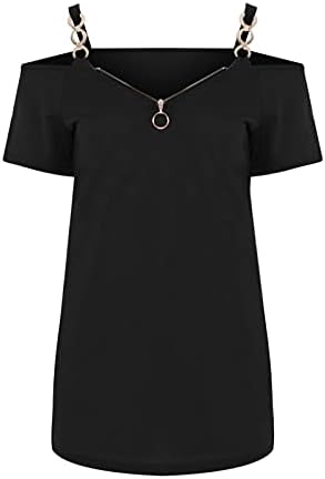 Moda de camiseta feminina de ombro frio Moda Moda Metal Metal Chain Zipper Vonete em Val de Saltas Curto Top Blusa Top Top