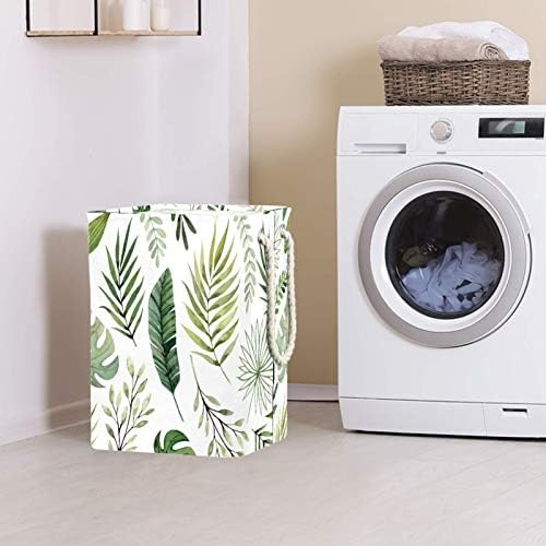 Mapolo Laundry Tester Summer Folhas tropicais cesto de armazenamento de lavanderia dobrável com alças suportes destacáveis