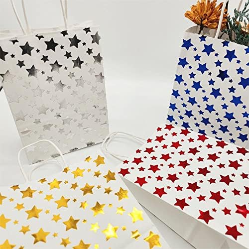 Jeye 12 Pack Cores variadas Sacos de presente de festa de estrela cintilante com manusear pequenas sacolas Kraft Star Paper Gift