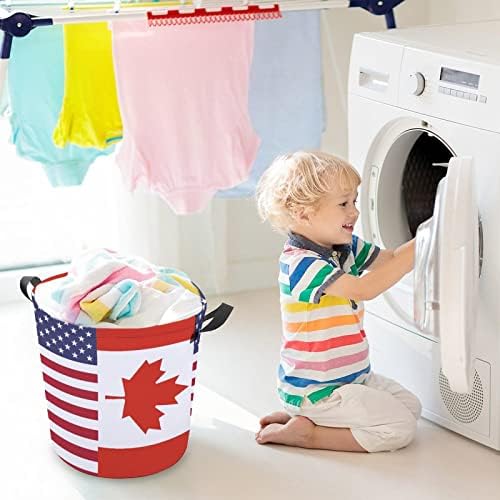 O Canadá e os EUA bandeira de lavanderia de lavanderia dobrável cesto de lavanderia saco de armazenamento com alças