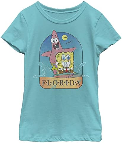 Nickelodeon Squarepants Bob Esponja e Patrick Florida Girls Short Sleeve Camise