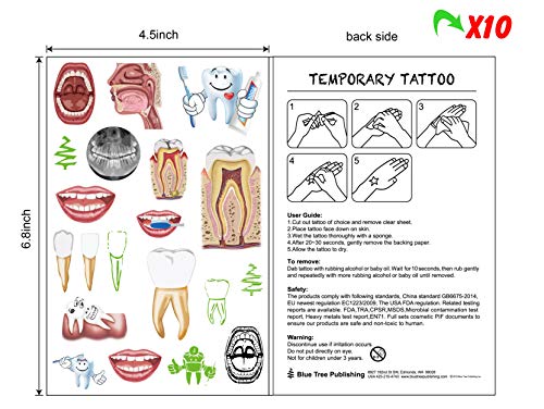 Dentista Anatomy Body Glow and Color Tattoo Conjunto de 10 pacote