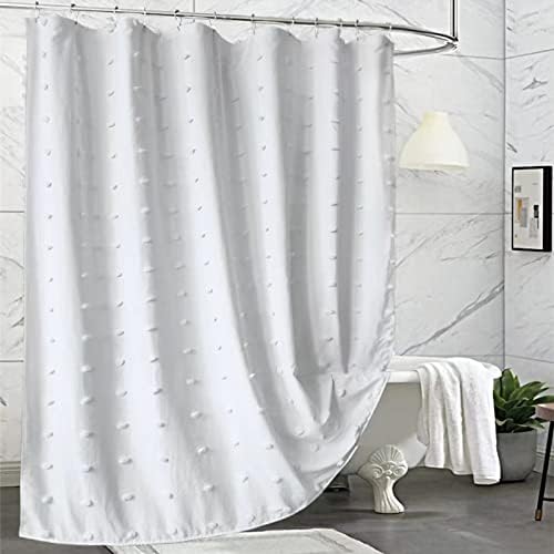 Estmy White Boho Fabric Shower Curtain Conjuntos com ganchos, DOT TUFTED DOT Simples fofo Modern Curta da cortina de chuveiro