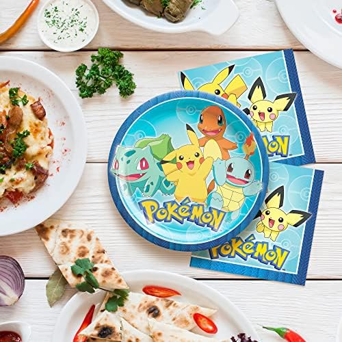 AMScan Pokemon Party Dinnerware para 16 convidados - Partidos de aniversário Conjunto descartável de papel - 16 pratos, 16 guardanapos