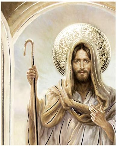 Jesus Cristo batendo na porta de ouro da porta - Religious Wall Art Lamined Print Poster Decoração Home Decoração