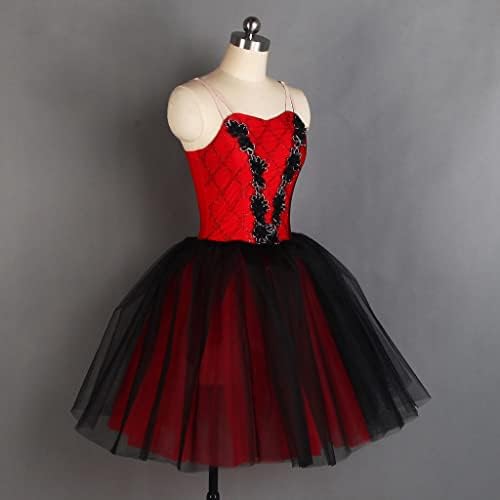 N/A Red Dress Spandex corpete Camisole Ballet Dance Tutu Traje Romântica Tutu Salia para Mulheres Performance