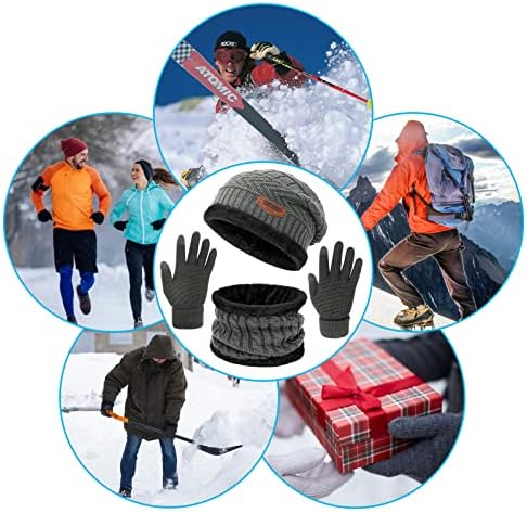 Luvas de cachecol de inverno para homens Mulheres - lã Alinhada de gorro desleixado Snow malha de tampa de tampa do caveiro Touch