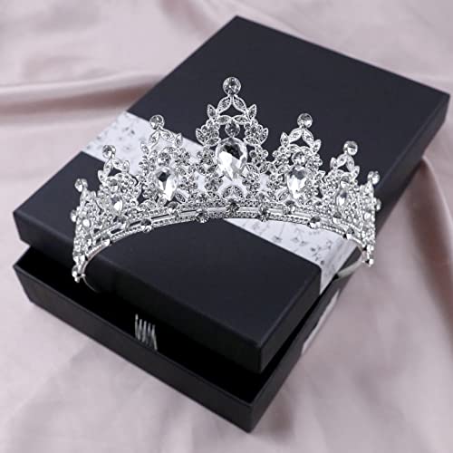 LAPOHI ​​Silver Bride Wedding Tiara for Women Crystal Crown com Combs Princess Queen Crown Tiara for Women Girls