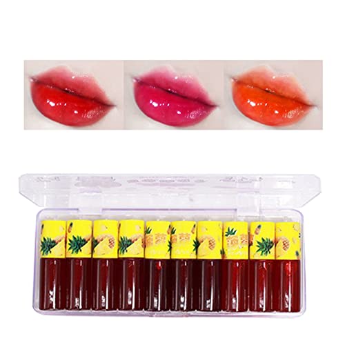 Vidros de lábios para meninas Conjunto de 10 esmaltes de frutas Lip Glazes Fruit Creative para uso diário de veludo batom