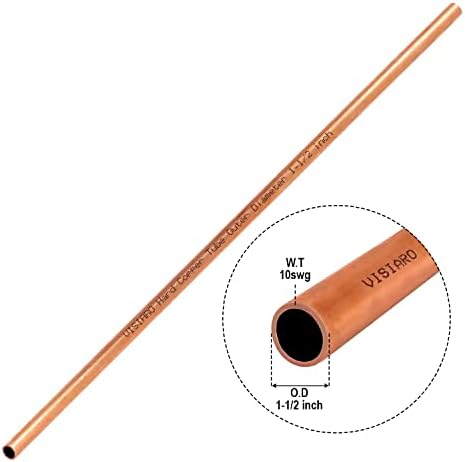 Visiaro Hard Copper Tube, 1mtr, externo dia 1-1/2 polegada, espessura da parede 10 SWG, pacote de 2