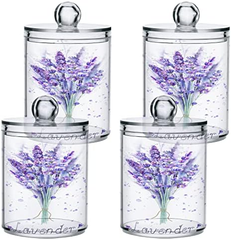 Alaza 2 Pack QTIP Dispensador Purple Lavender Bouquet Flores de banheiro organizadores de banheiros para bolas de algodão/swabs/almofadas/fio