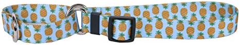 Design de cães amarelos Pineapples Blue Martingale Dog Collar, Large-1 Wide and Fits Neck Tamanhos de 18 a 26