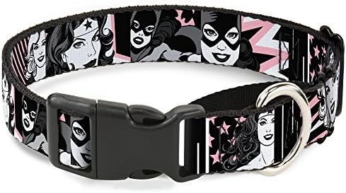 Fivela-down colar de cachorro martingale batgirl woman supergirl painéis retrô preto rosa branco 9 a 15 polegadas 1,0 polegadas