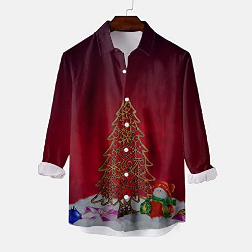 Camisas de botão de natal dsodan para homens, manga longa 3d engraçado Natal Papai Noel PRIMA