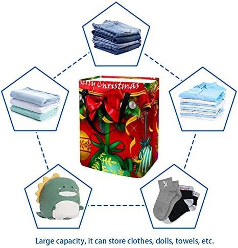 Feliz Christmas Laundry Basket Bin Bin de armazenamento com alças para cesto, quarto de crianças, armazenamento de brinquedos