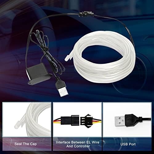 El Led Wire LED Luz de tira interior, luzes de fios de neon USB com borda de costura de 6 mm -118 polegadas de fio eletroluminescente