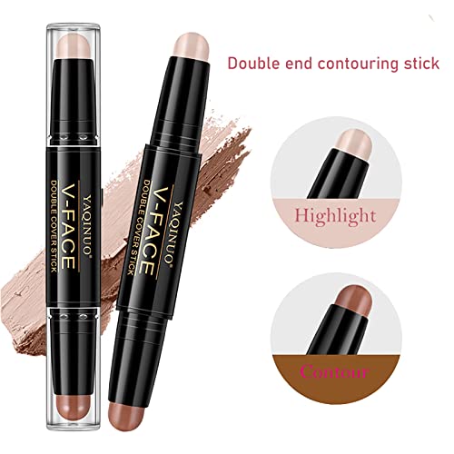 Bekoeen 2 PCs Destaque e Stick Contour, Bronzer 2-em 1 Bronzer para destaque e contorno, Kit de contornos de contorno duradouro