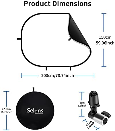 Selens 5x6,6ft cenário branco preto para fotografia, pano de fundo colapsível 2-em 1 pano de fita de musselina com clipe e estojo