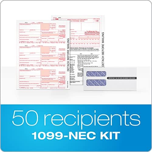 Adams 1099 NEC Formulário 2022, 5 Parte a laser 1099 formas com envelopes de self SEAL 1099, para 50 destinatários, inclui 3 1096 formas