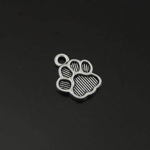 Julie Wang 100pcs Antiquado Silver Cat Paw Prins Charms Pingents for Jewelry Making DIY 15x11mm