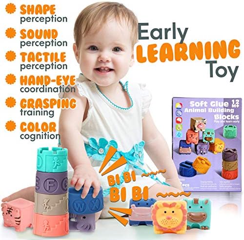 Bloco de bebê macio de 6 a 12 meses ou mais, sensorial para bebê brinquedos de bebês Bath Toy, Copo de empilhamento infantil,